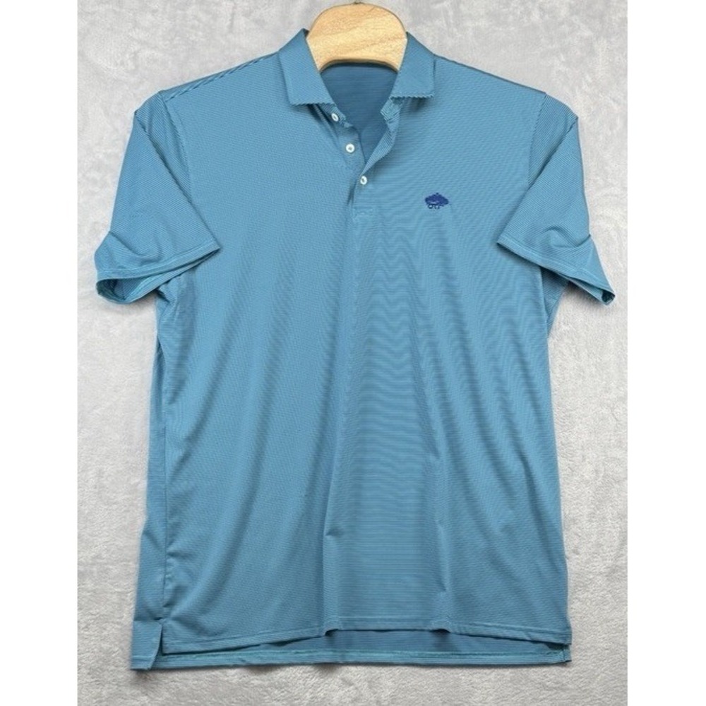 Holderness & Bourne Blue Striped Polo Shirt Golf‎ Performance Club Logo Mens XL